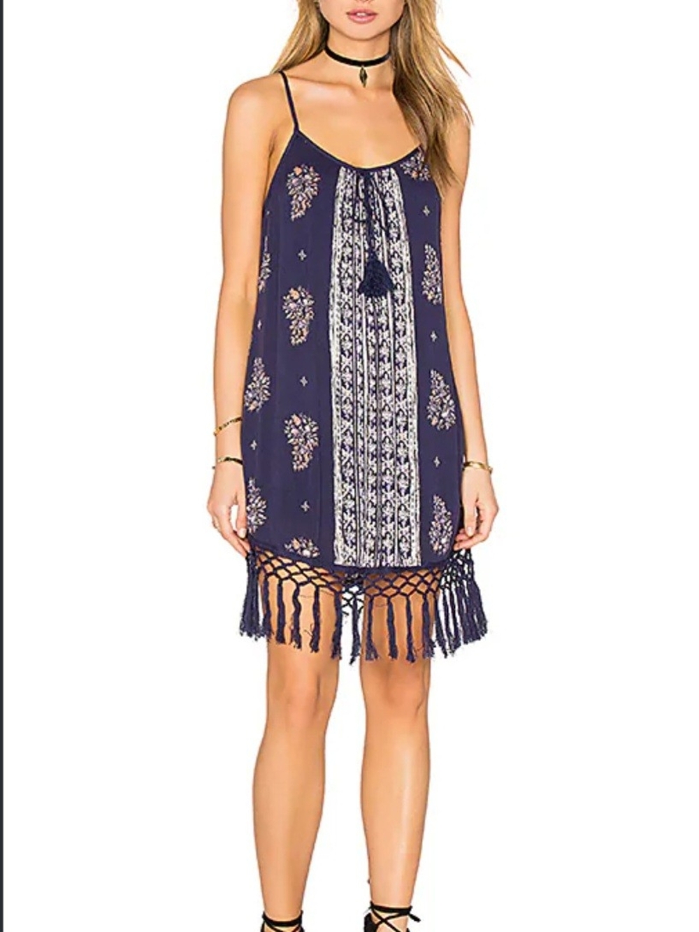 Band of Gypsies Boho Tassel Fringe Slip Shift Dress Coverup Small